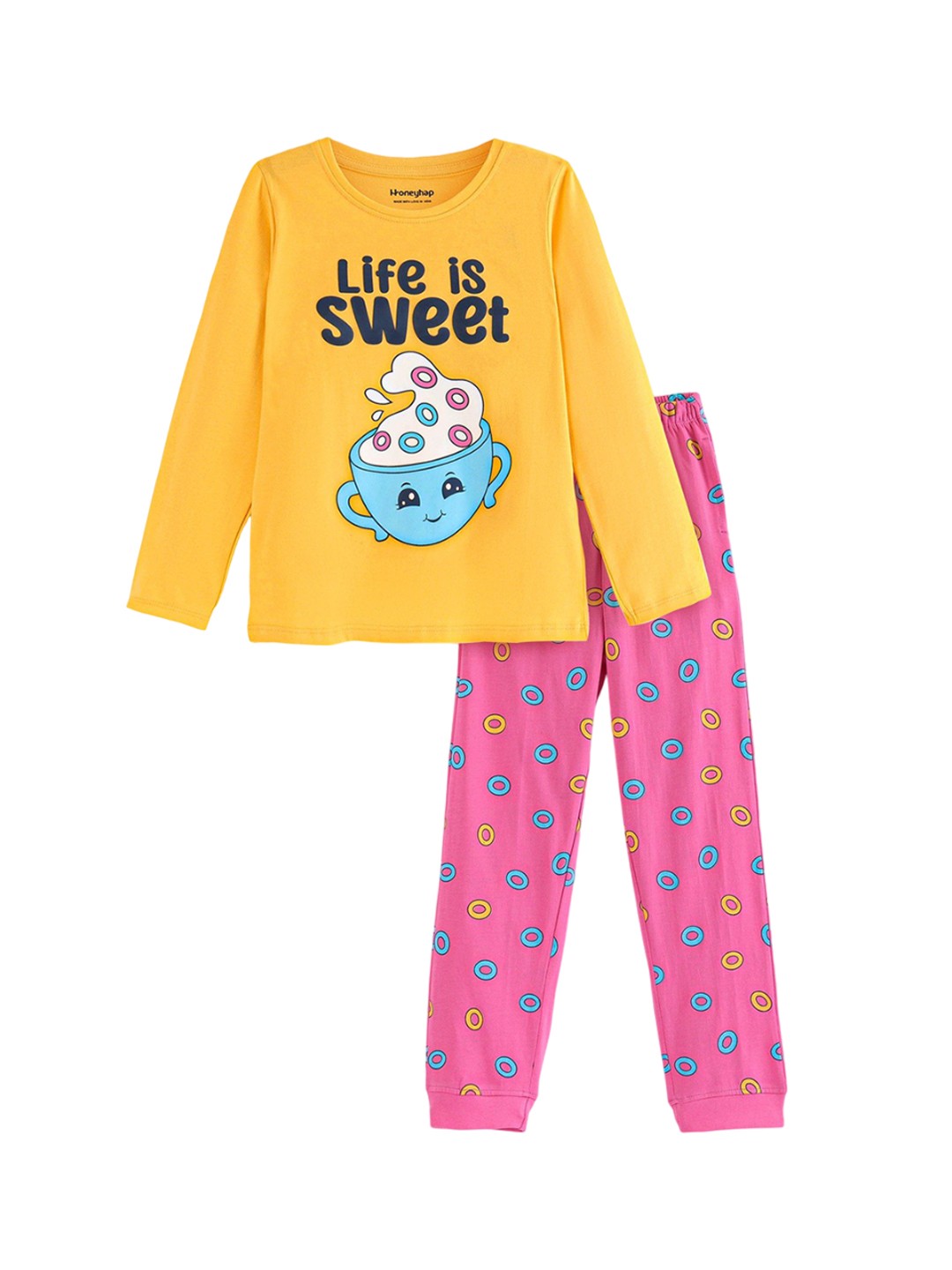 

Honeyhap Girls Printed Night suit, Yellow