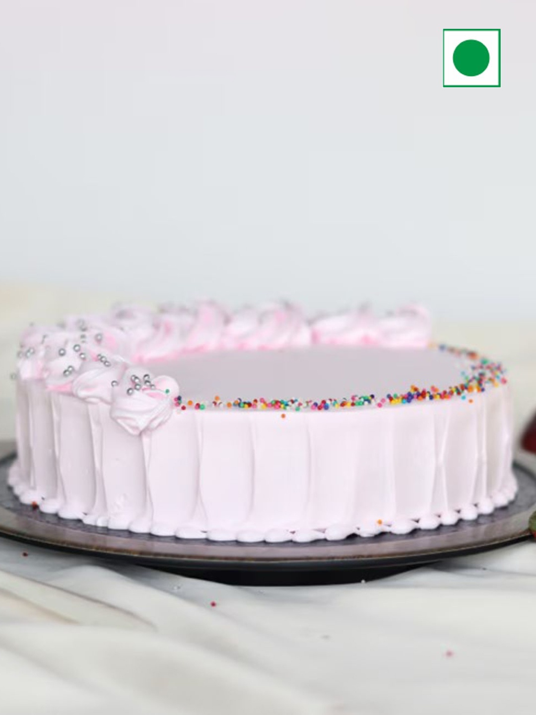 

Floweraura Round Shape Strawberry Flavor Eggless Round Cake- 1kg, Pink