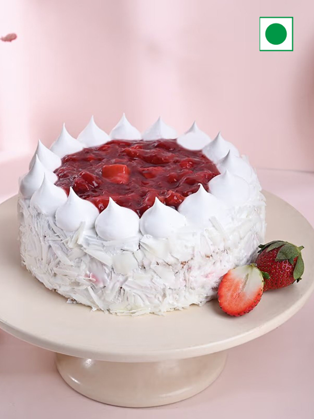 

Floweraura Strawberry Vaniila Flavor Eggless Round Cake- 500gm, White