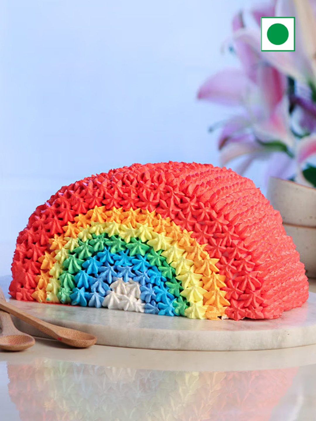 

Floweraura Semi Circle Shape Rainbow Choco Cream Flavor Eggless Cake -500gm, Red