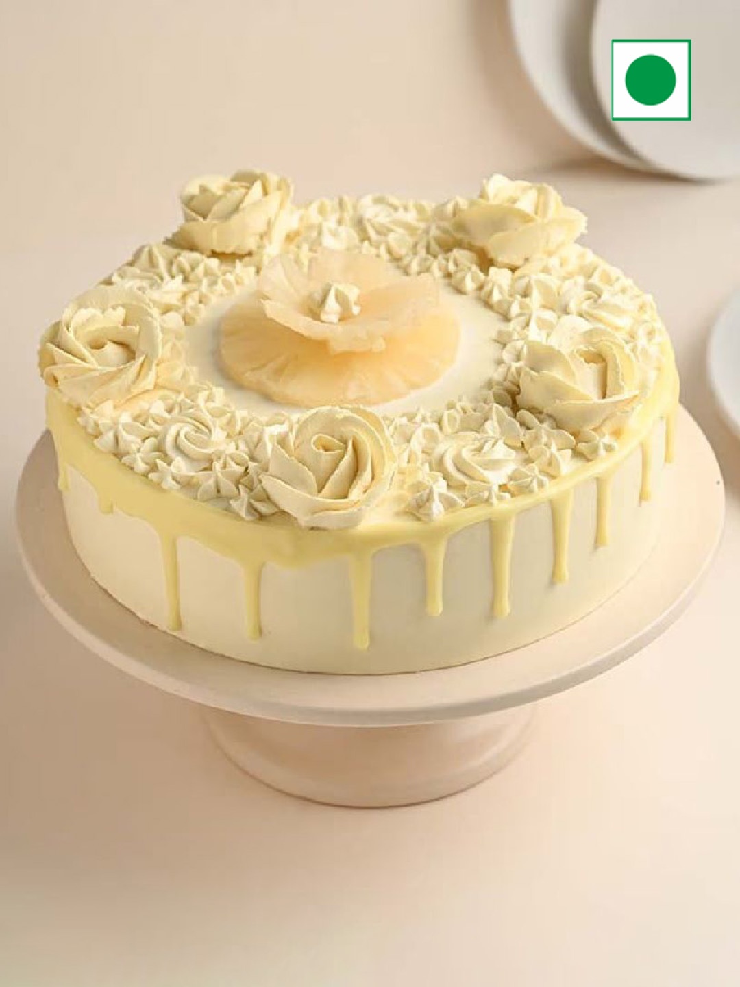 

Floweraura Pineapple Flavor Eggless Round Cake-1Kg, Cream