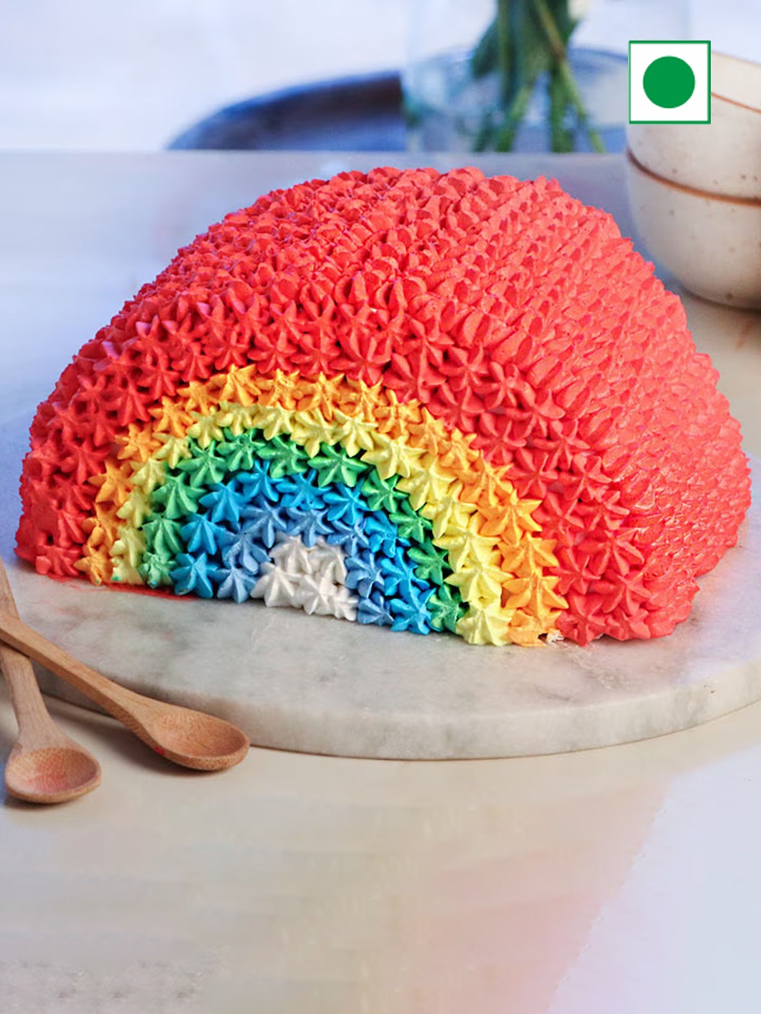 

Floweraura Semi Circle Shape Rainbow Choco Cream Flavor Eggless Cake-1Kg, Yellow