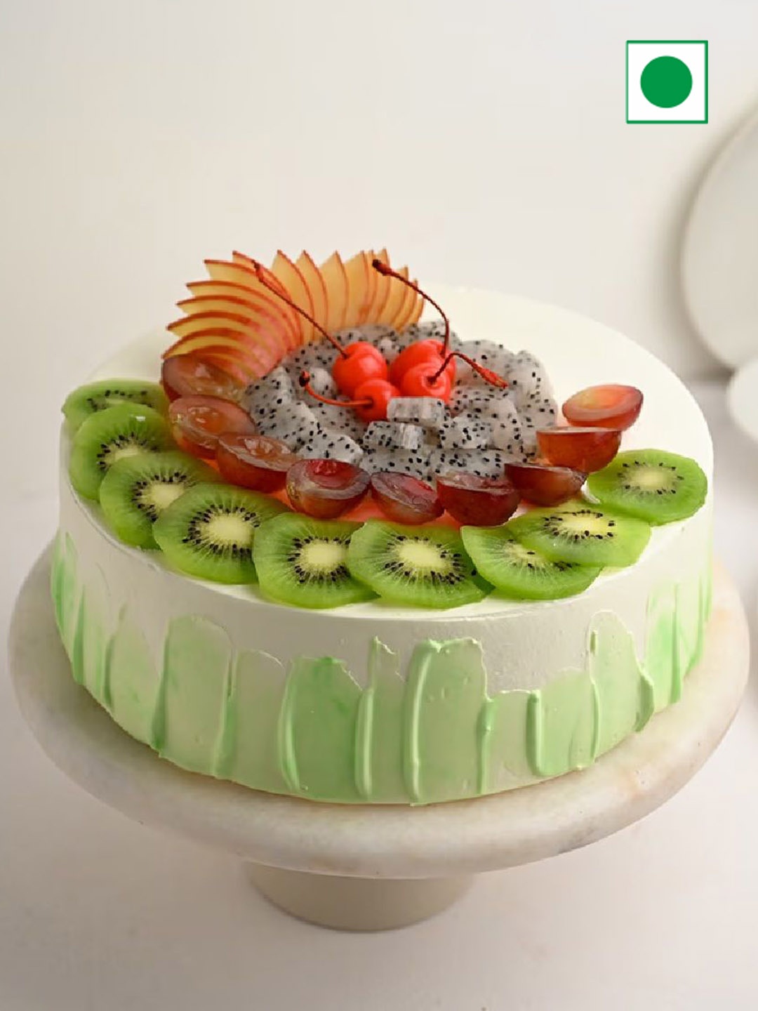 

Floweraura Round Shape Fruit Flavor Eggless Cake - 1kg, Green