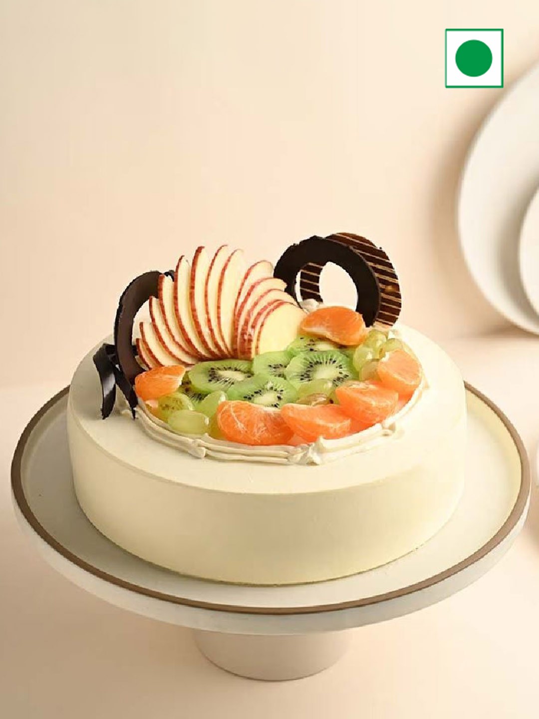 

Floweraura Round Shape Fruits Flavor Eggless Round Cake -1kg, White