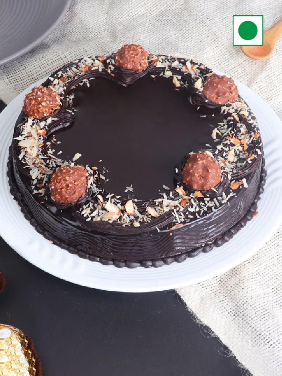 

Floweraura Almond Ferrero Rocher Flavor Eggless Round Cake- 1Kg, Brown