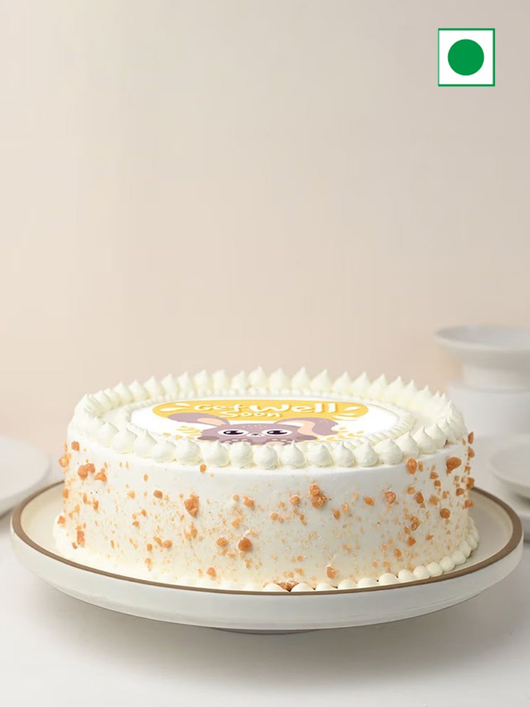 

Floweraura Round Shape Butterscotch Flavor Eggless Round Cake- 1kg, Cream