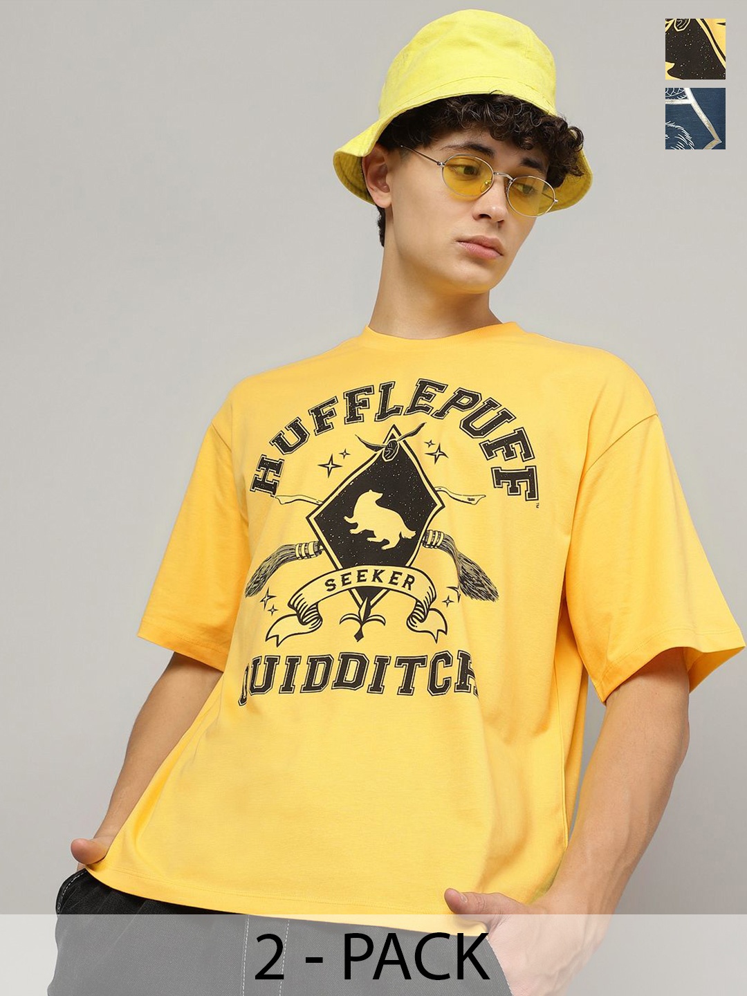 

Free Authority Pack Of 2 Graphic Harry Potter Printed Relaxed-Fit Pure-Cotton T-shirt, Yellow