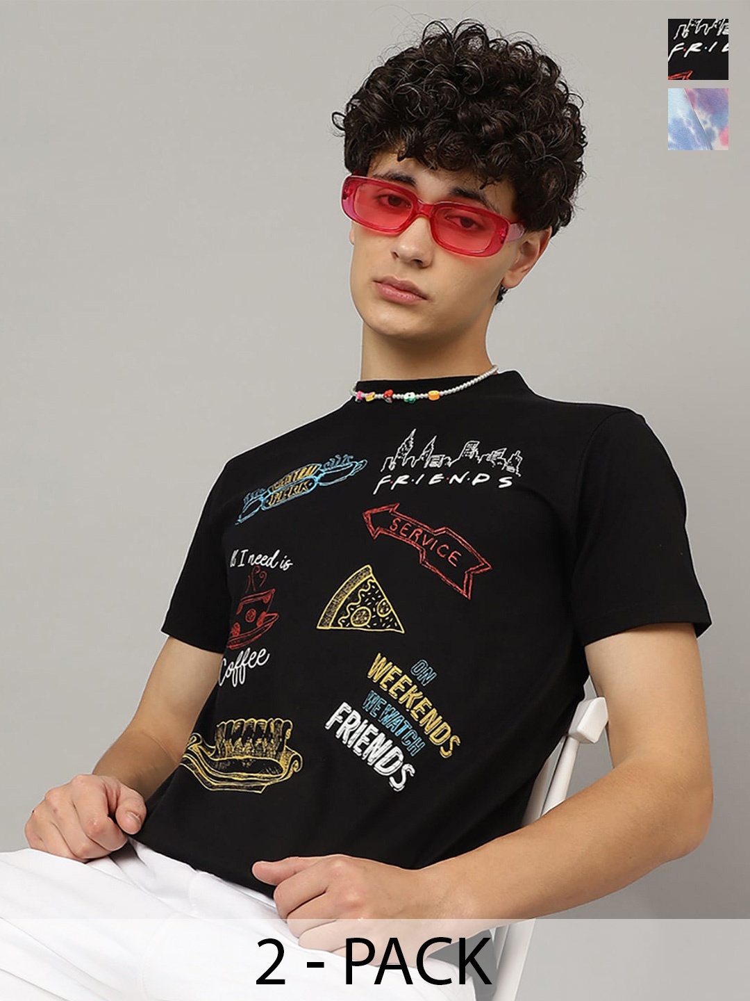 

Free Authority Men Pack Of 2 Graphic Friends Printed Relaxed-Fit Pure-Cotton T-Shirt, White