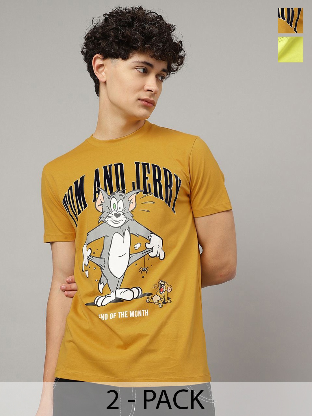 

Free Authority Men Pack Of 2 Graphic Tom & Jerry Printed Relaxed-Fit Pure-Cotton T-Shirt, Yellow