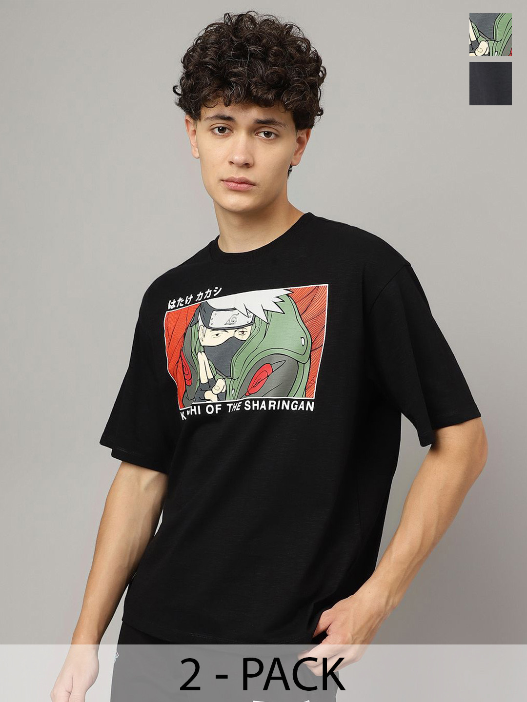 

Free Authority Men Pack Of 2 Graphic Naruto Printed Relaxed-Fit Pure-Cotton T-shirt, Black