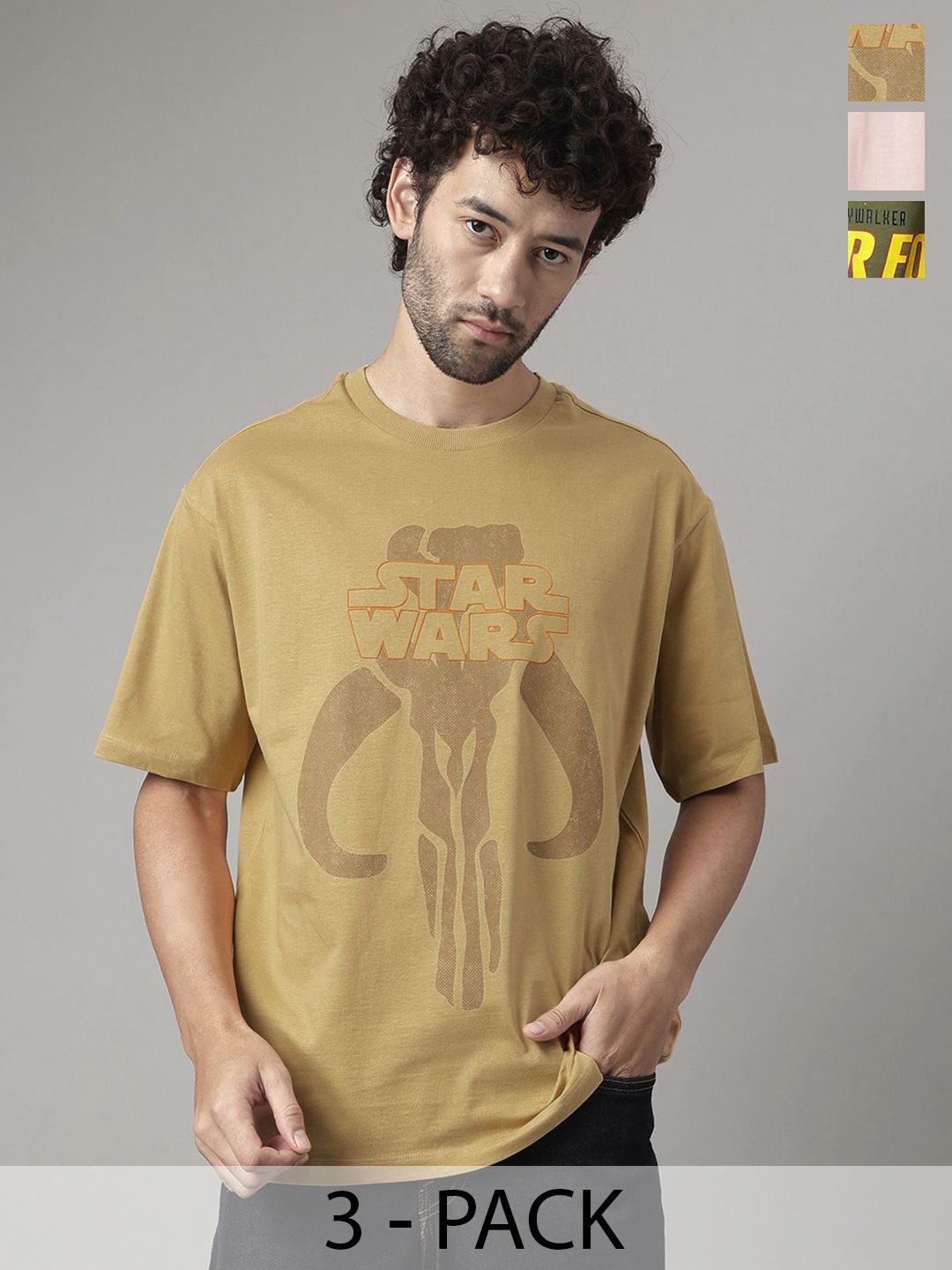 

Free Authority Pack Of 3 Star Wars Printed Relaxed-Fit Pure-Cotton T-Shirt, Brown