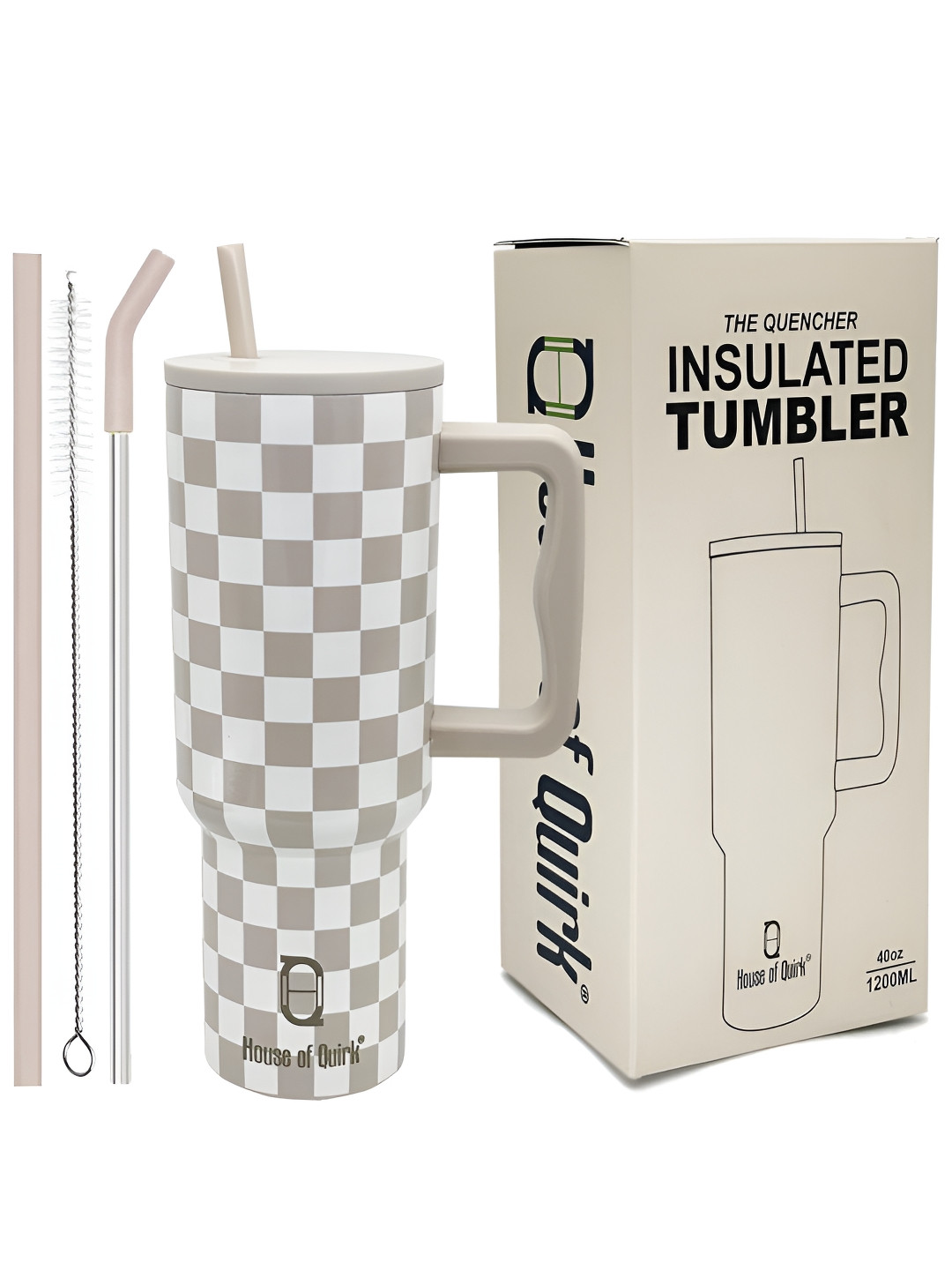 

HOUSE OF QUIRK Grey & White Checked Double Wall Vacuum Stainless Steel Sipper Bottle 1.2 L