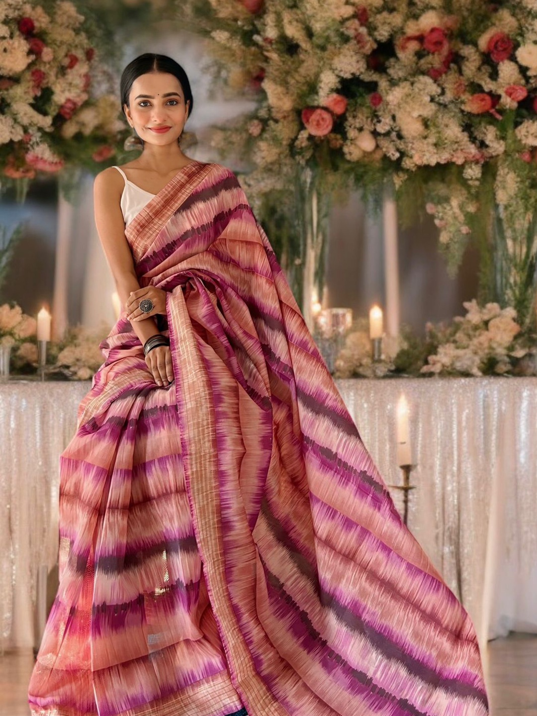 

Vastrasky Global Printed Pure Cotton Saree With Blouse Piece, Peach