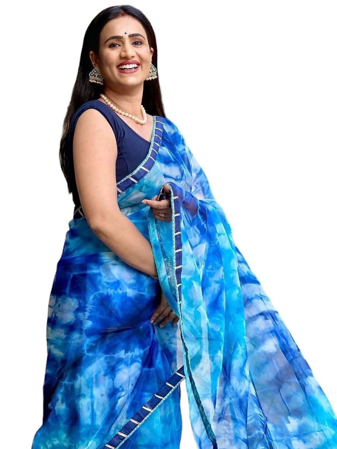 

Vastrasky Global Tie & Dye Gotta Patti Organza Saree, Blue