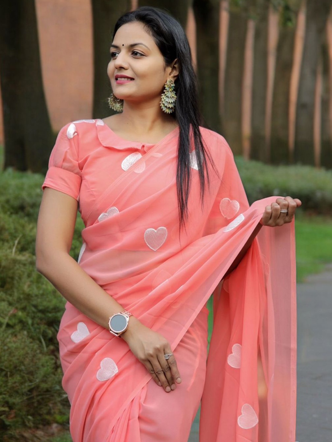 

Vastrasky Global Printed Saree With Blouse Piece, Pink