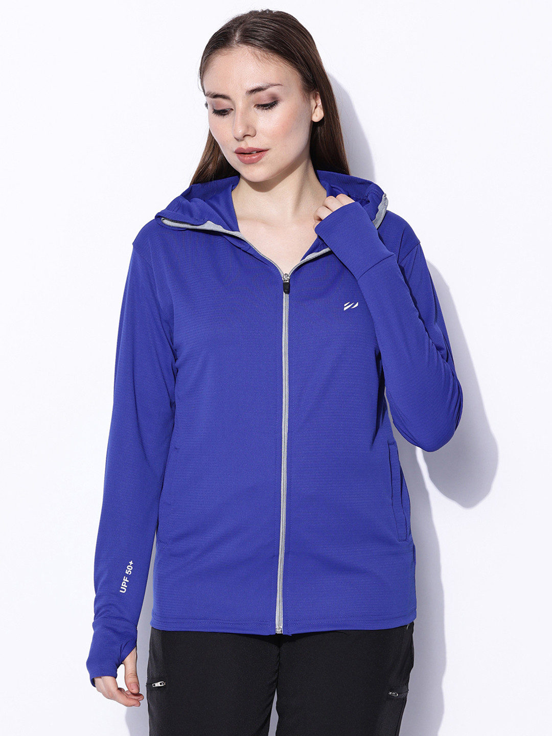 

BLUE TYGA Women Hooded Solid Antimicrobial Sunscreen UPF 50+ Jacket 2.O