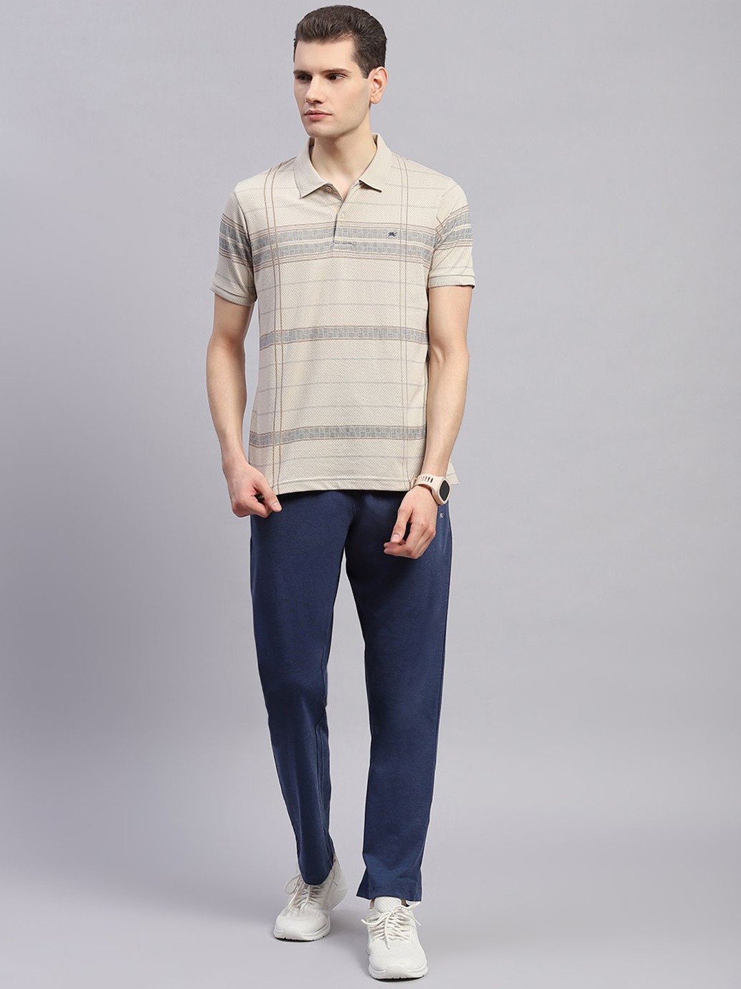 

Monte Carlo Striped Polo Collar Short Sleeves Casual T-shirt With Trousers, Khaki