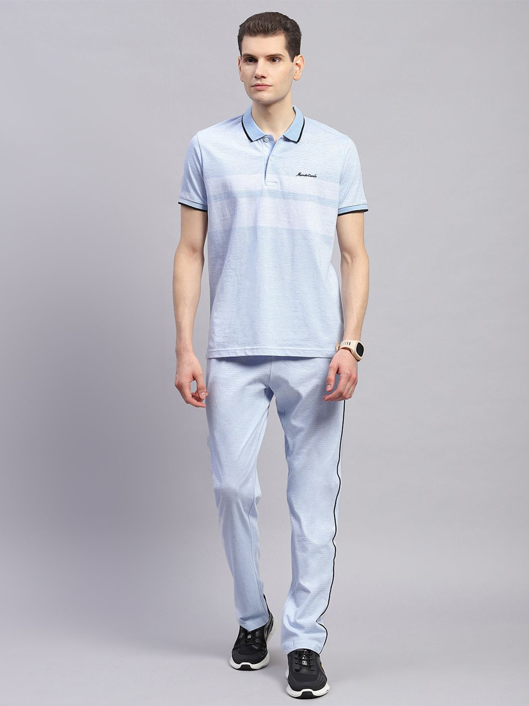 

Monte Carlo Striped Polo Collar Short Sleeves T-shirt With Trousers, Blue