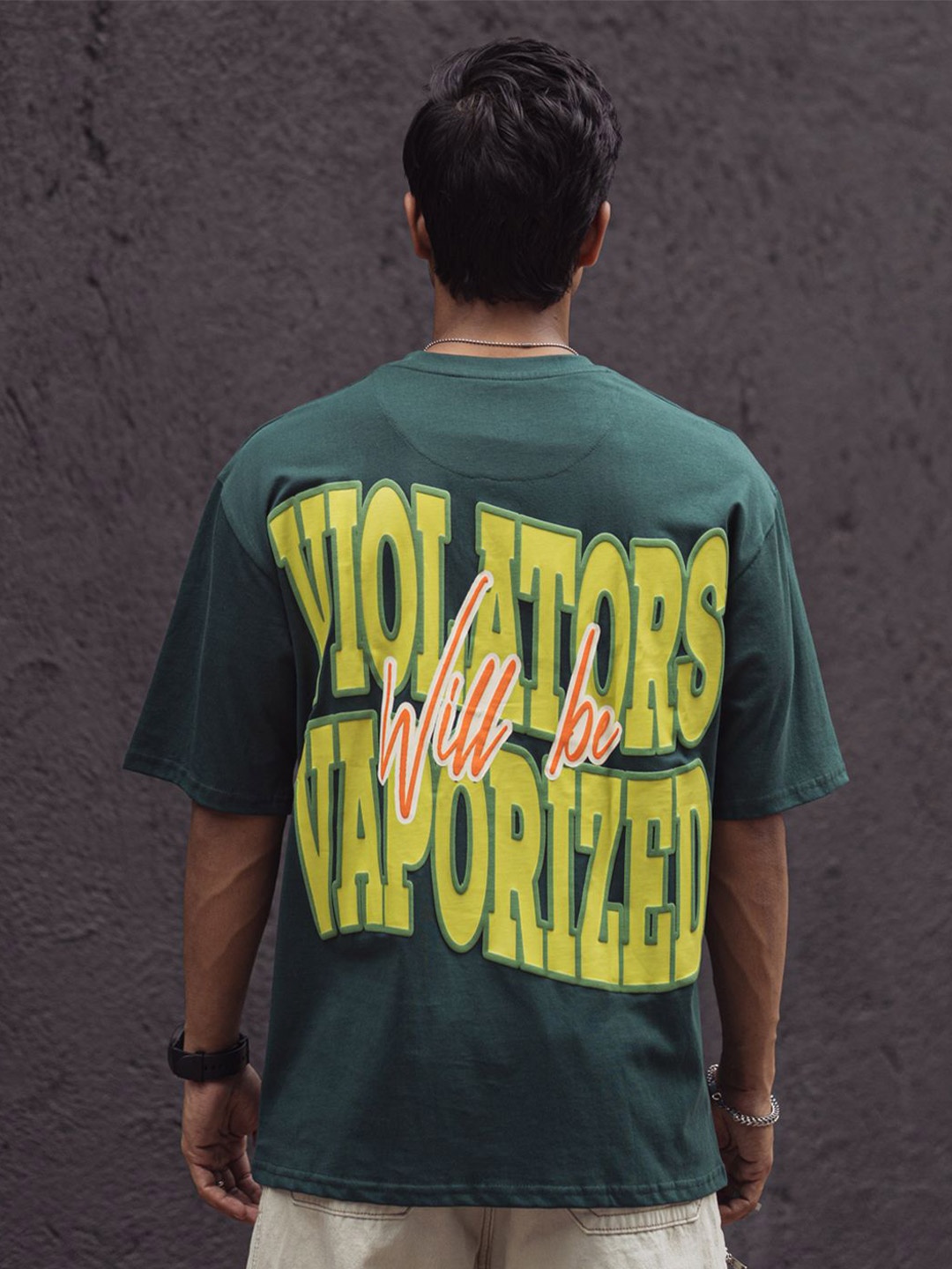 

Powerlook Men Typography Printed Oversized T-shirt, Green