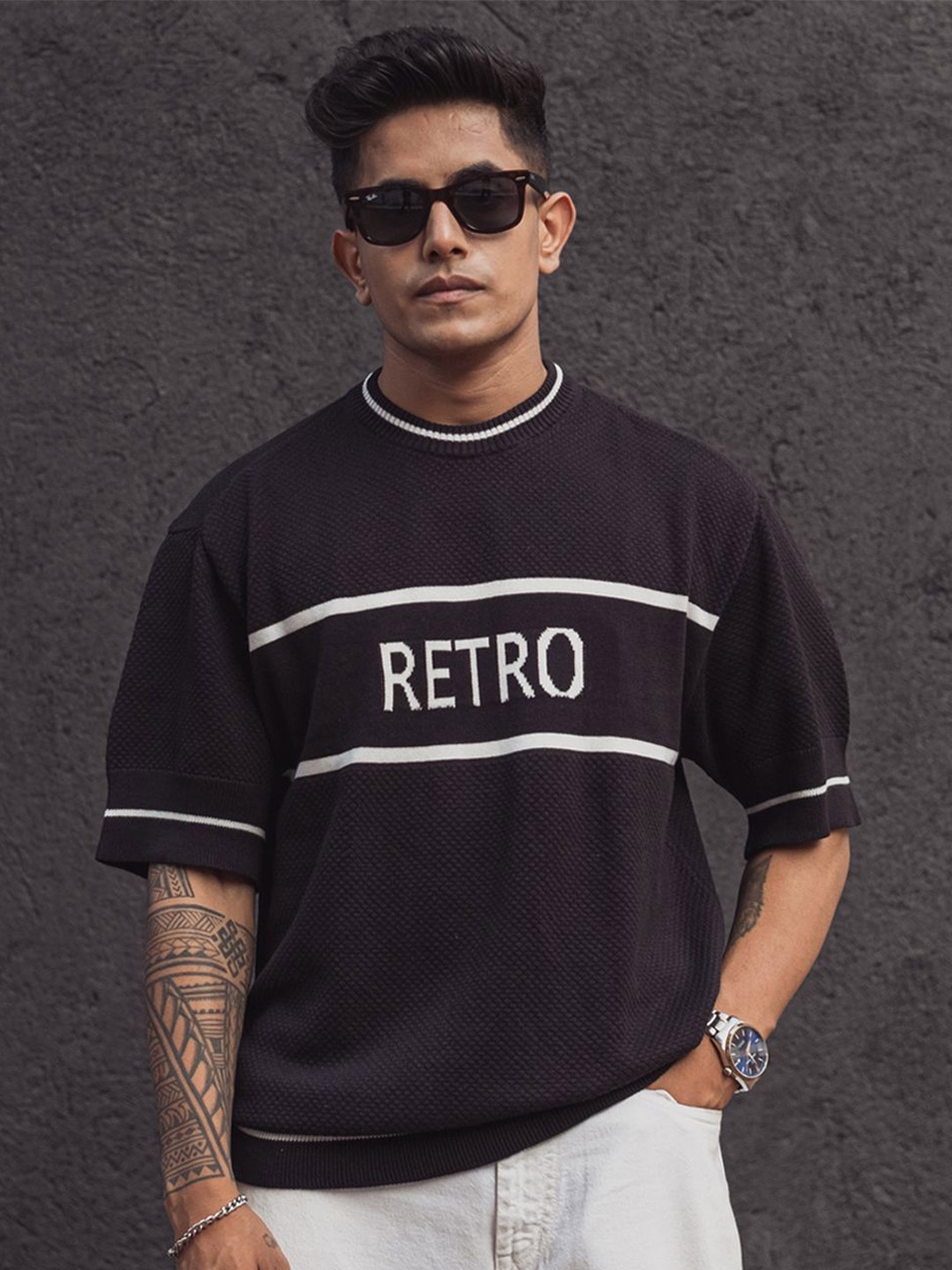 

Powerlook Men Typography Printed Oversized T-shirt, Black