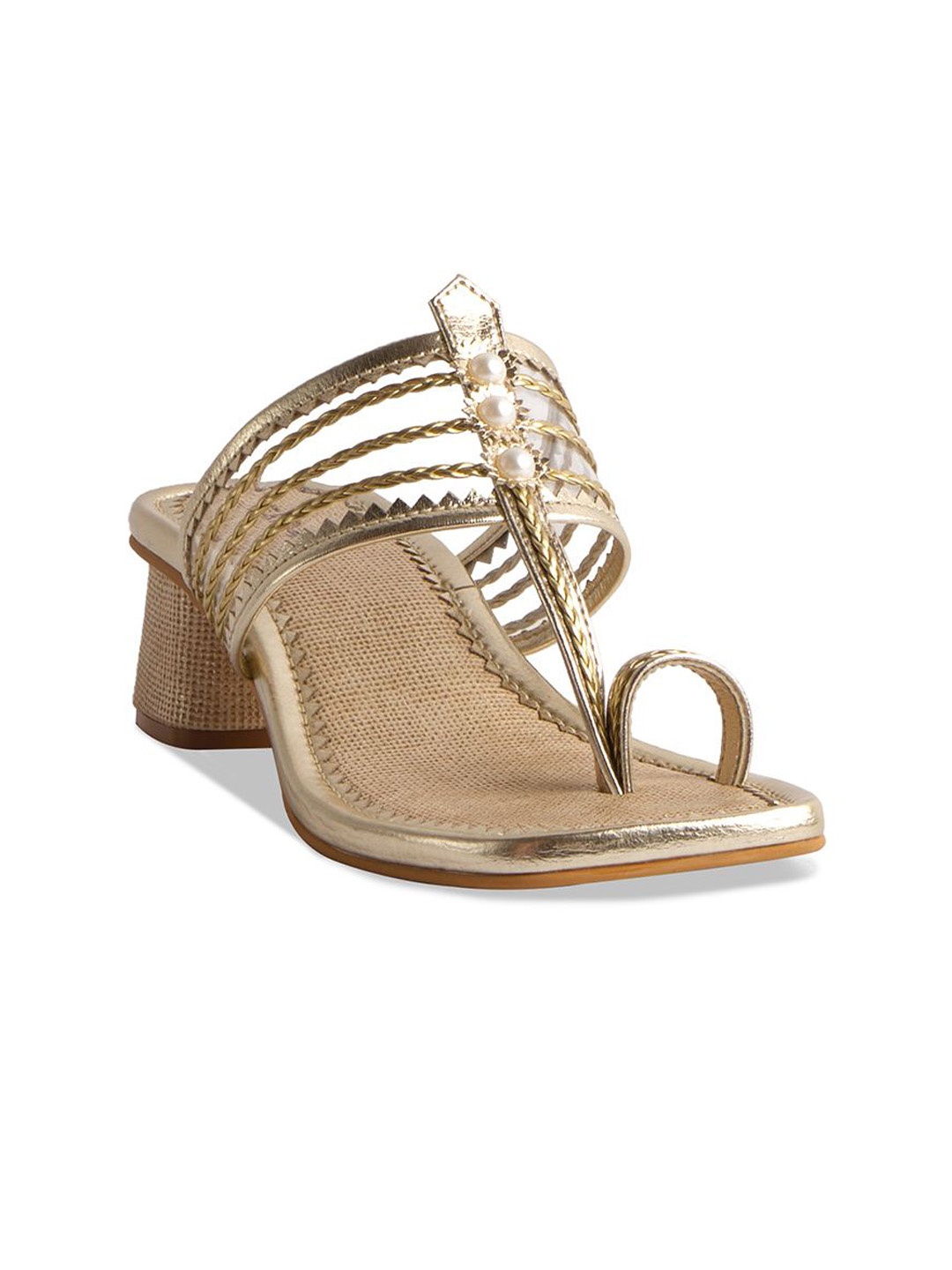 

ERIDANI Embellished Open Toe Block Heels, Gold