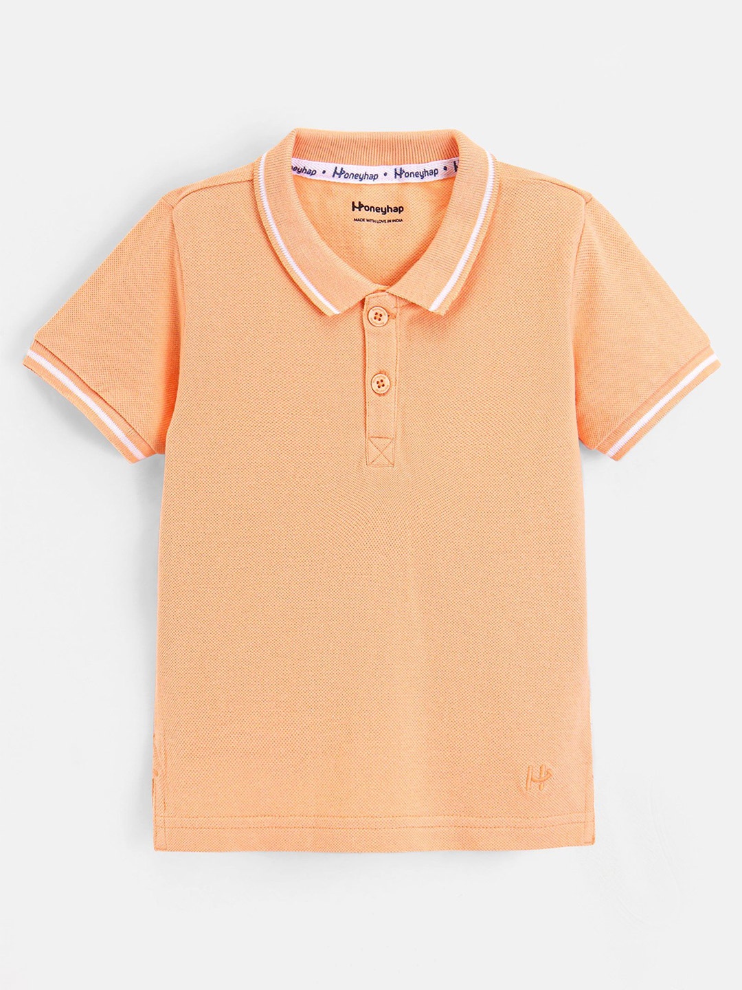 

Honeyhap Boys Solid Bio Finish Polo Collar Pure Cotton T-shirt, Peach
