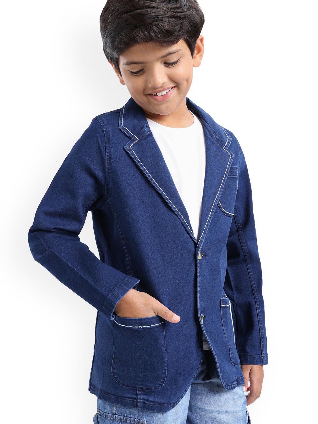 

ARIAS By LARA DUTTA Boys Notched Lapel Long Sleeves Single-Breasted Cotton Blazer, Blue