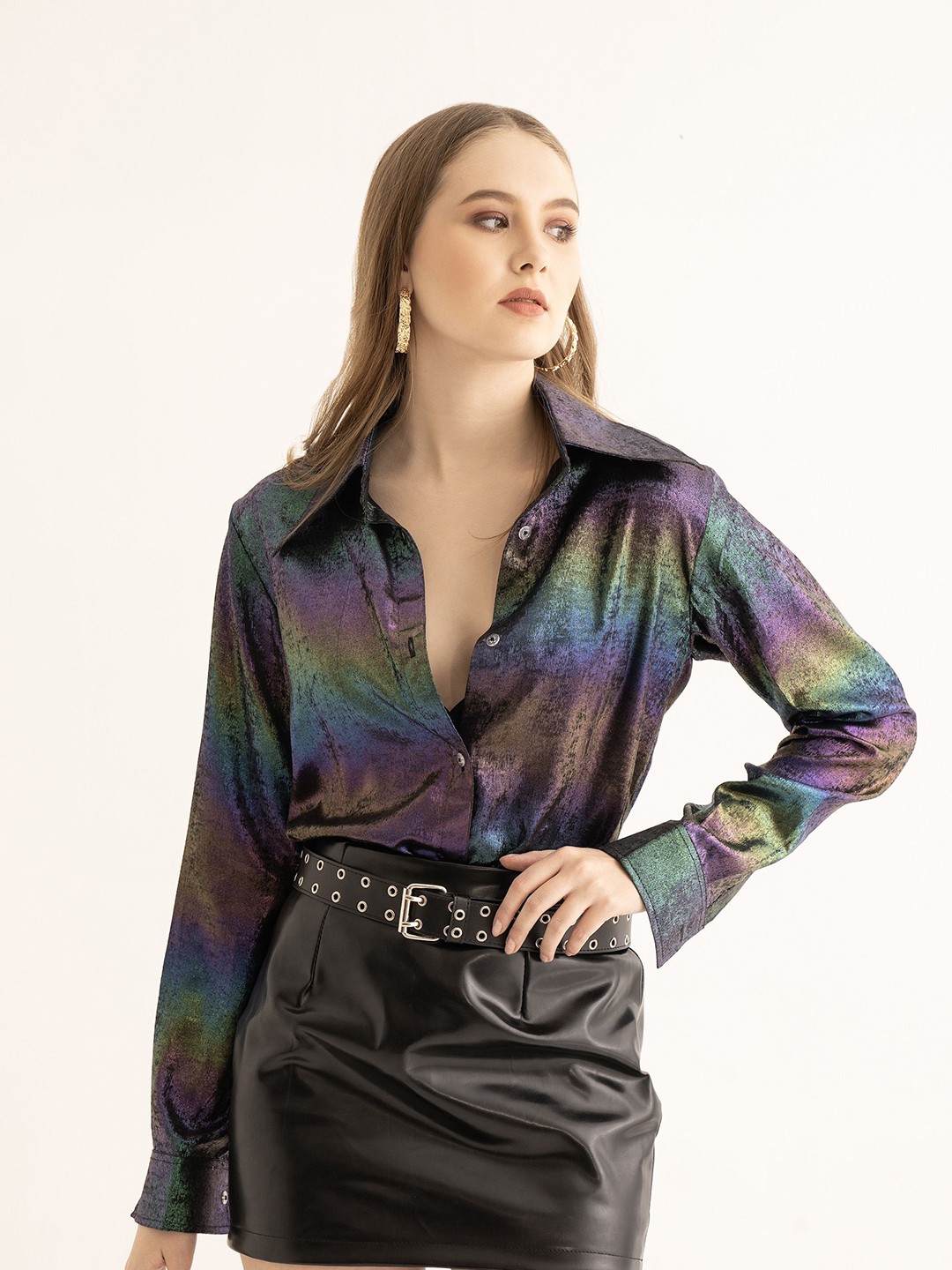 

TORQADORN Women Semi Sheer Party Shirt, Multi