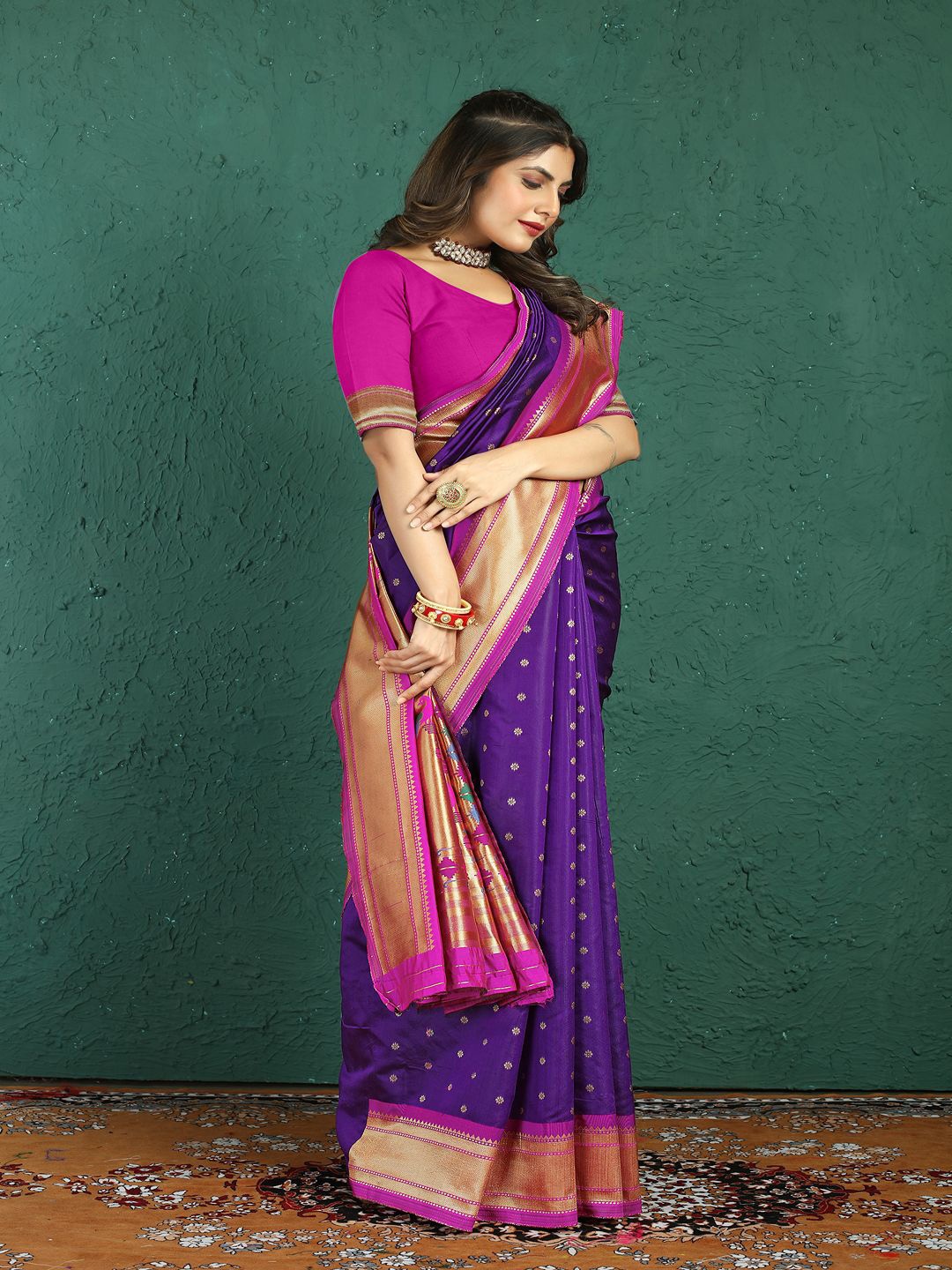 

SGF11 Woven Design Heavy Zari Work Kanjeevaram Silk Saree, Violet