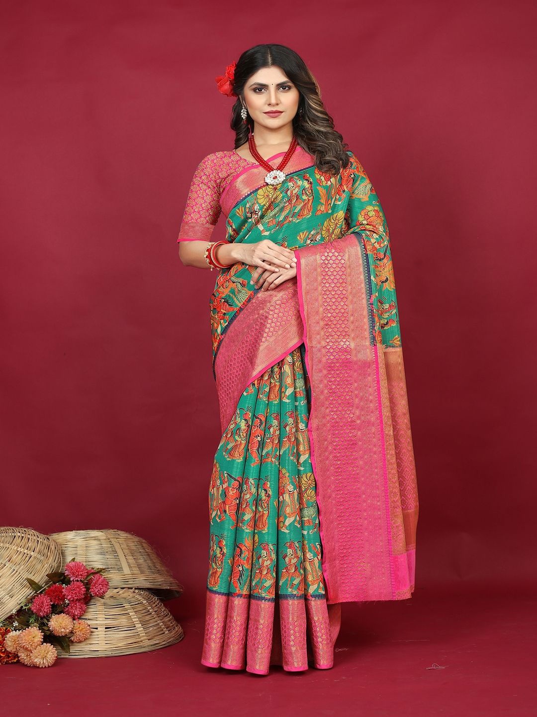 

SGF11 Ethnic Motifs Zari Kanjeevaram Saree, Teal