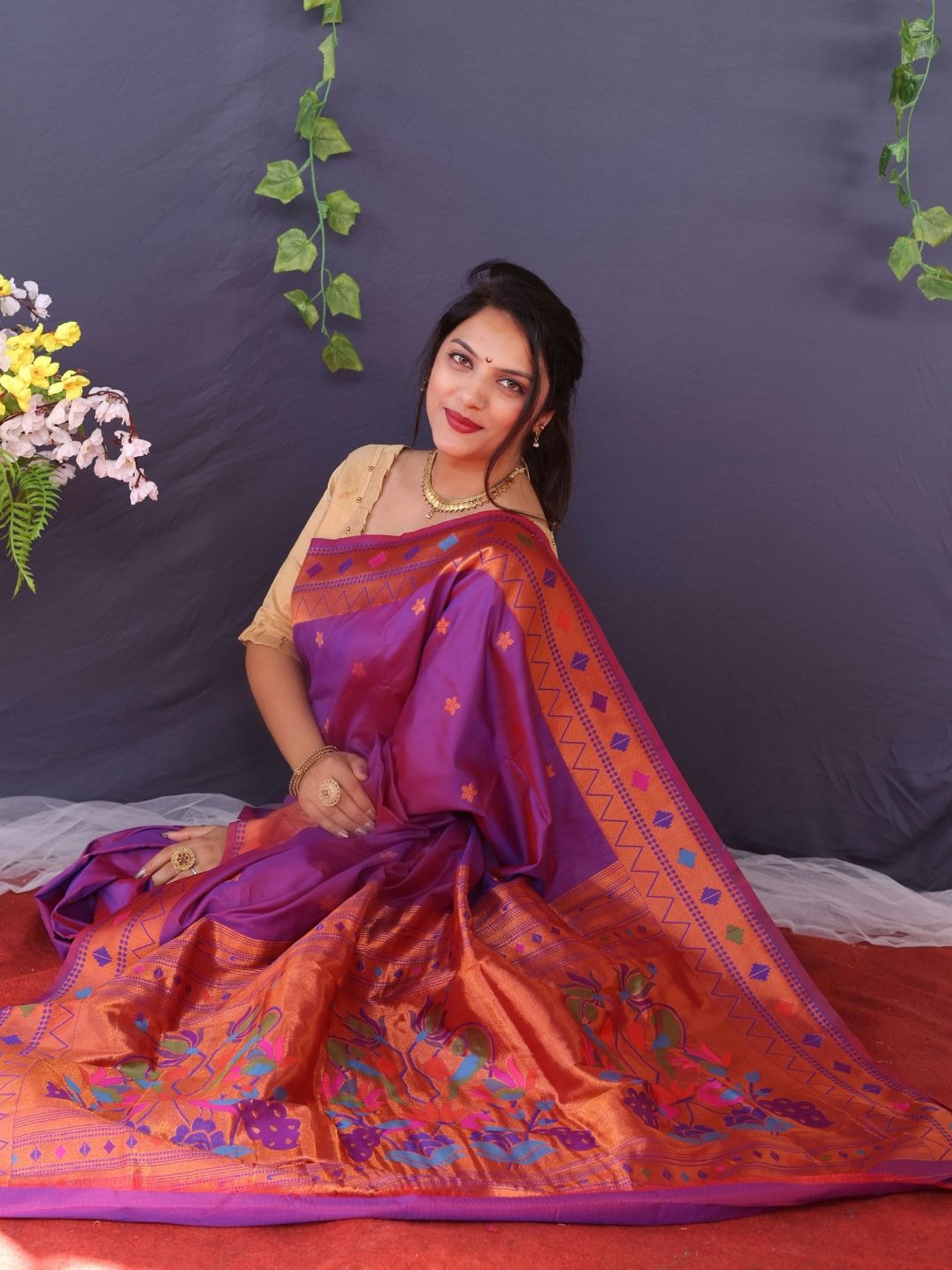 

SGF11 Woven Design Pure Zari Heavy Work Paithani Kanjeevaram Silk Saree, Purple