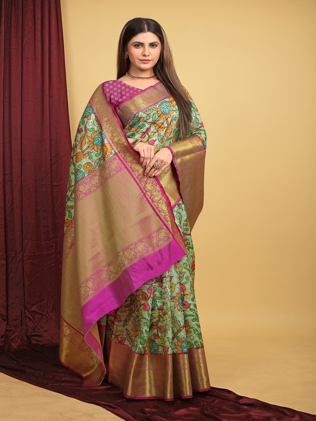 

SGF11 Woven Design Heavy Zari Work Kanjeevaram Silk Saree, Green