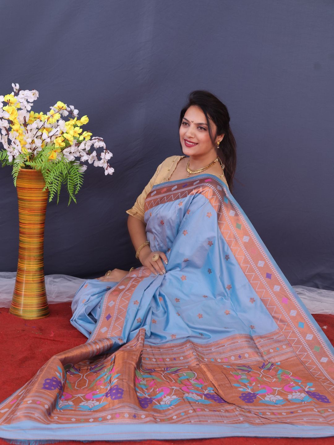 

SGF11 Woven Design Pure Zari Heavy Work Paithani Kanjeevaram Silk Saree, Blue