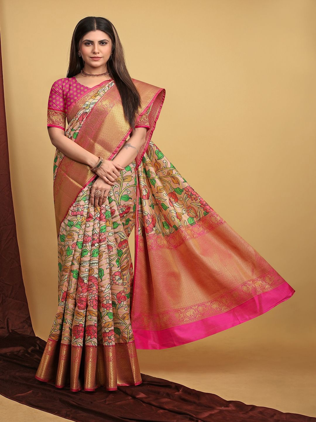 

SGF11 Woven Design Heavy Zari Work Kanjeevaram Silk Saree, Pink