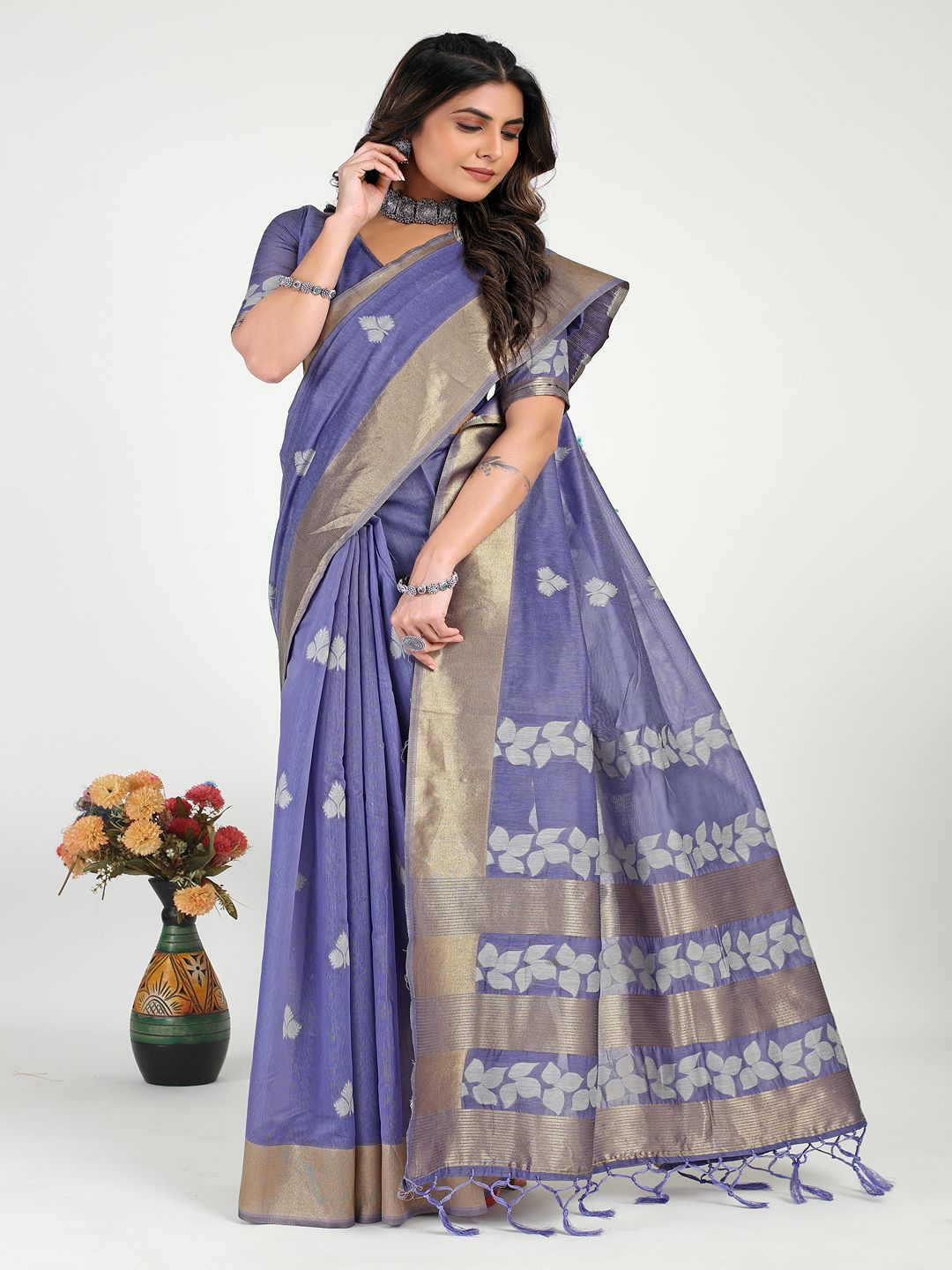 

SGF11 Woven Design Zari Work Kanjeevaram Silk Saree, Purple