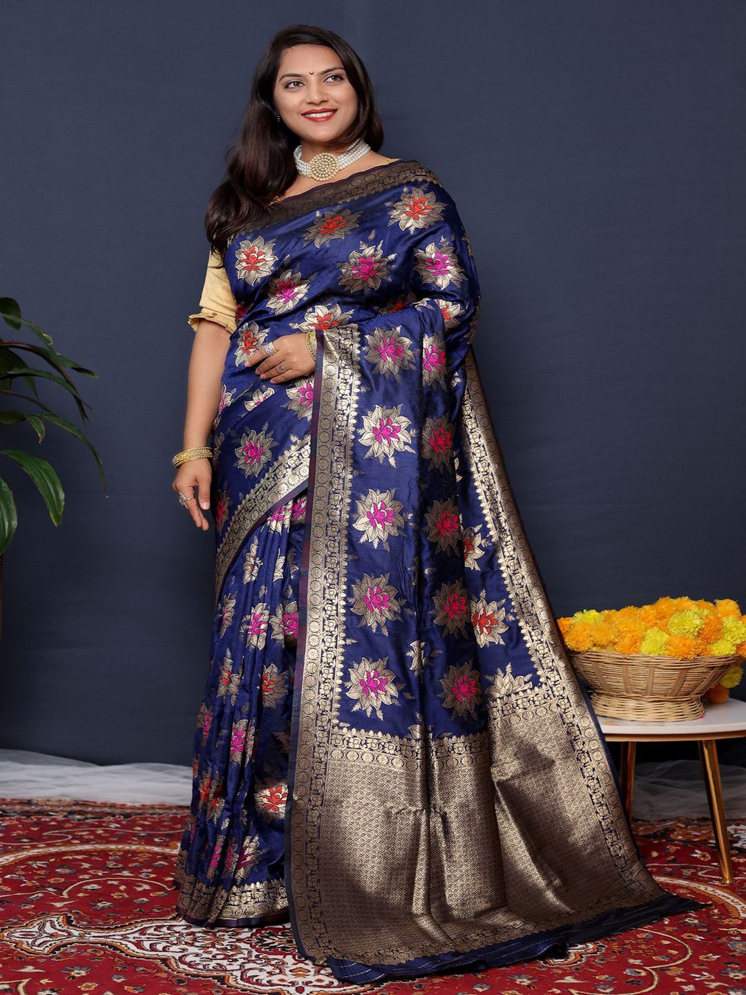 

SGF11 Woven Design Heavy Zari Work Kanjeevaram Silk Saree, Blue