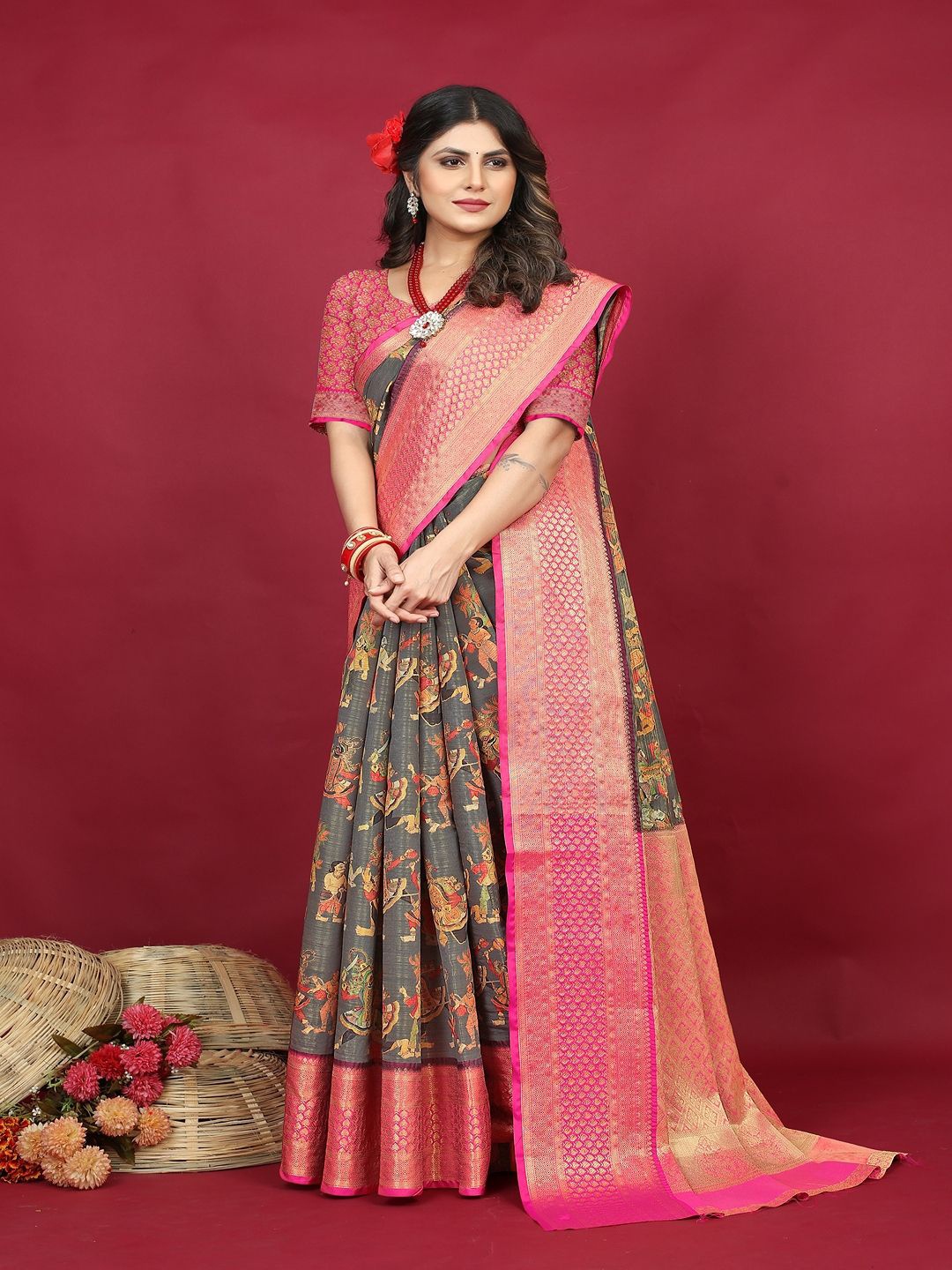 

SGF11 Woven Design Zari Kanjeevaram Saree, Grey