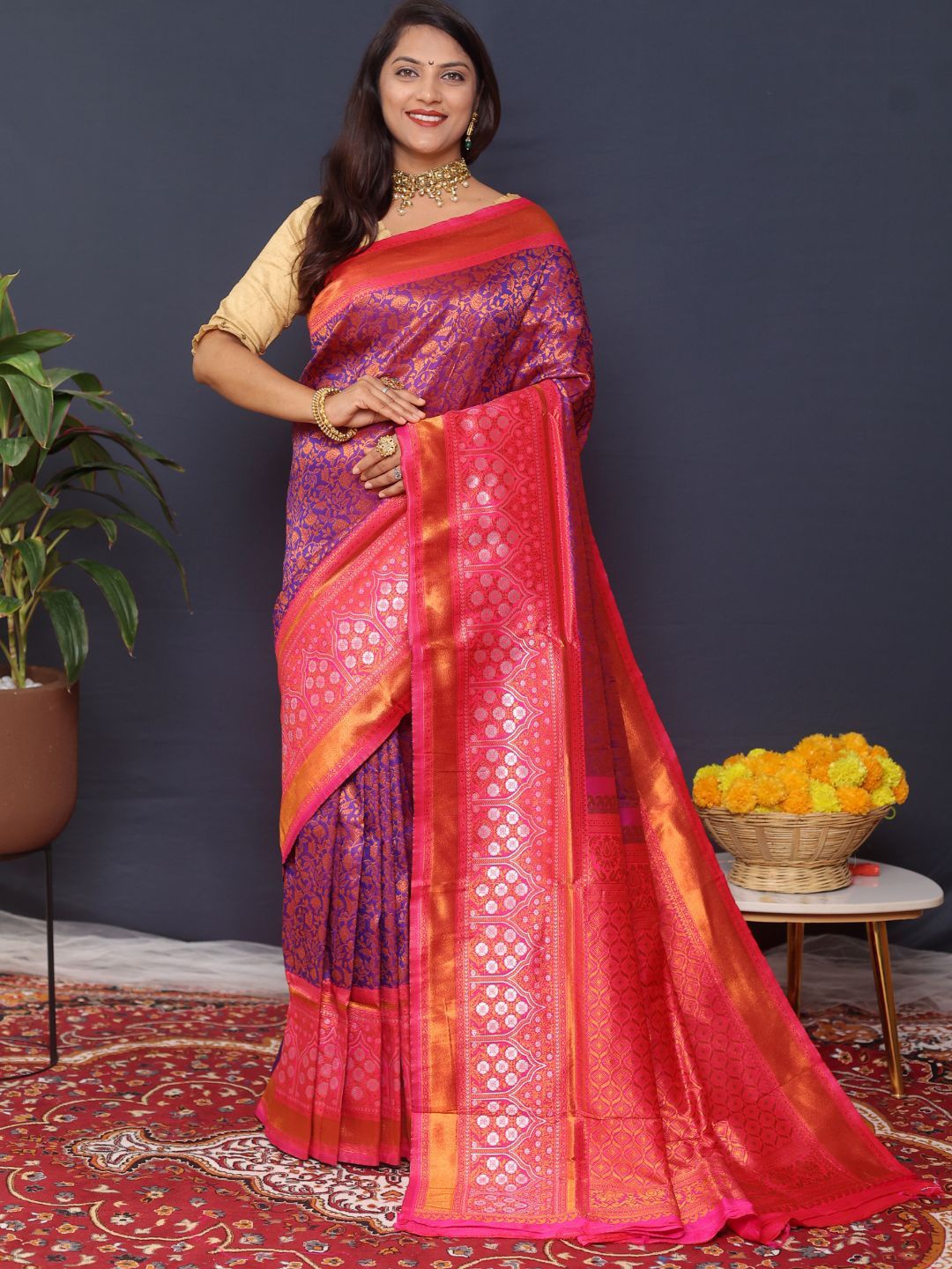 

SGF11 Woven Design Heavy Zari Work Kanjeevaram Silk Saree, Purple