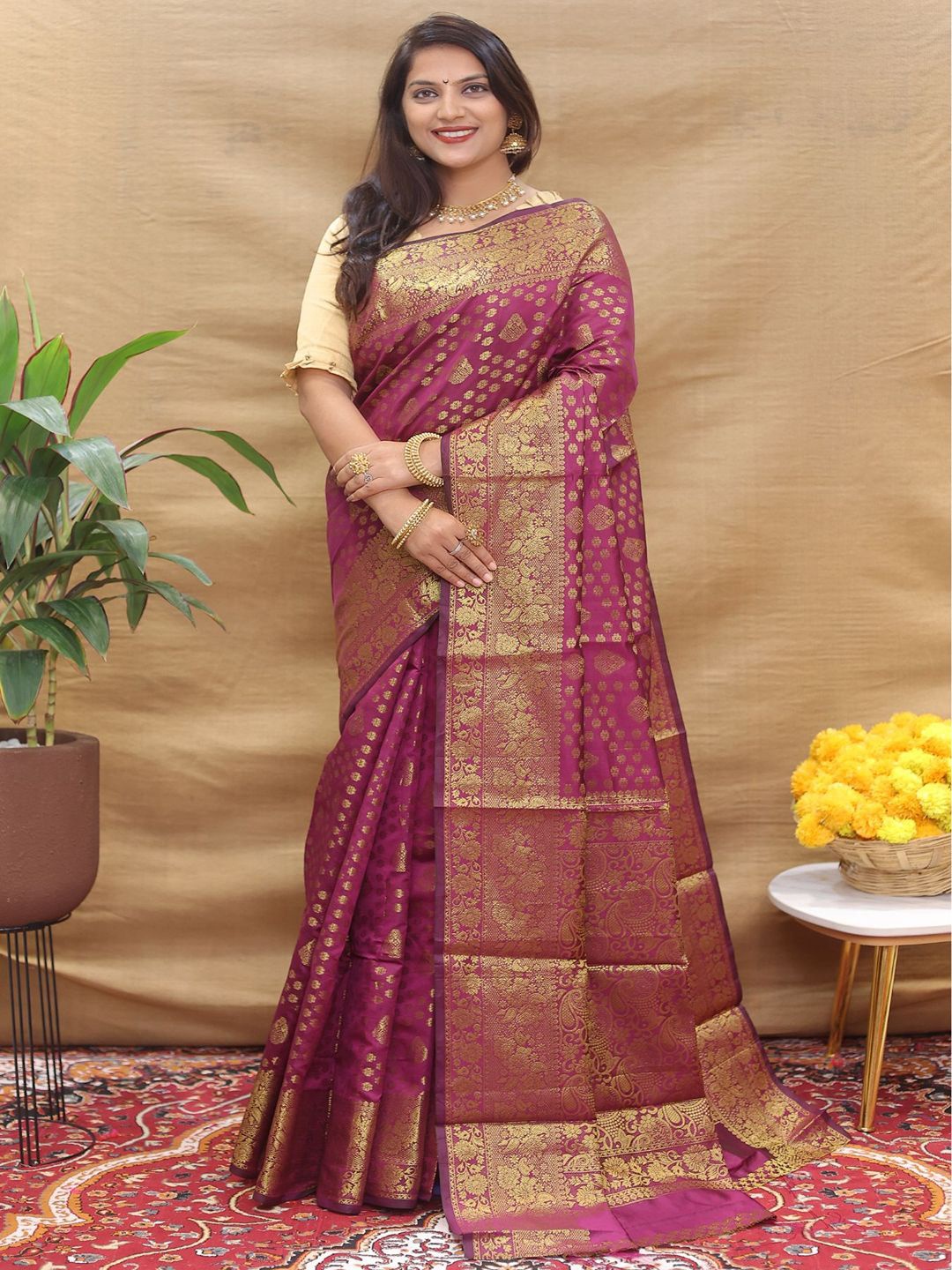 

SGF11 Woven Design Heavy Zari Work Kanjeevaram Silk Saree, Purple