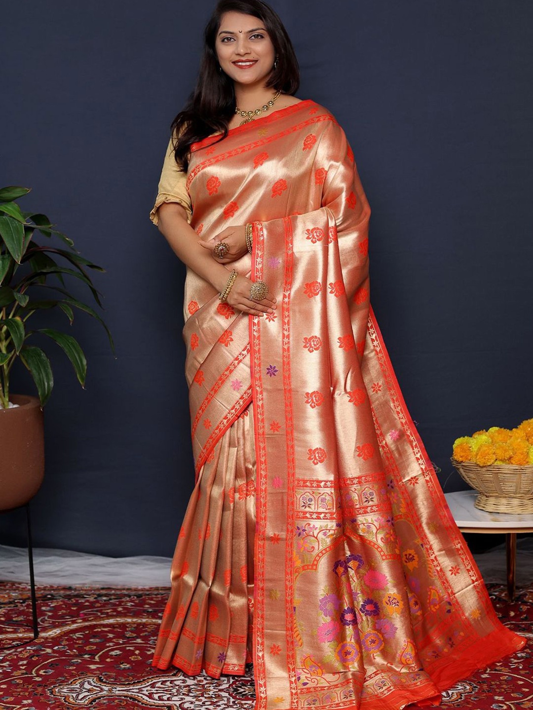

SGF11 Woven Design Heavy Zari Work Kanjeevaram Silk Saree, Red