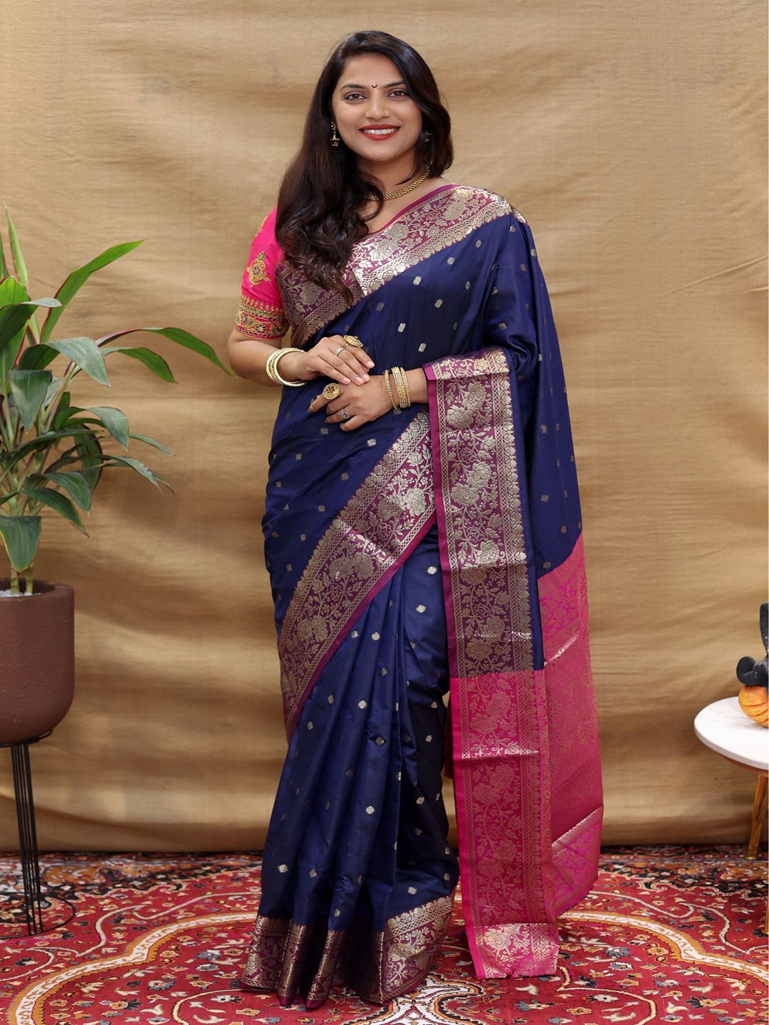 

SGF11 Woven Design Pure Zari Heavy Work Paithani Kanjeevaram Silk Saree, Blue