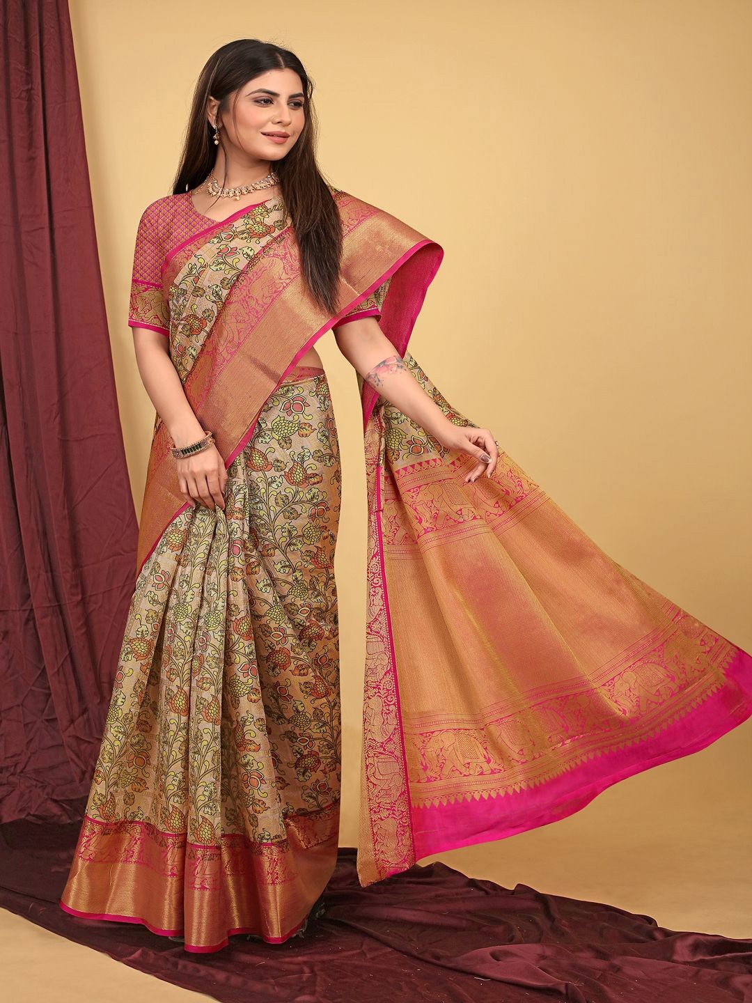 

SGF11 Woven Design Zari Kanjeevaram Saree, Peach