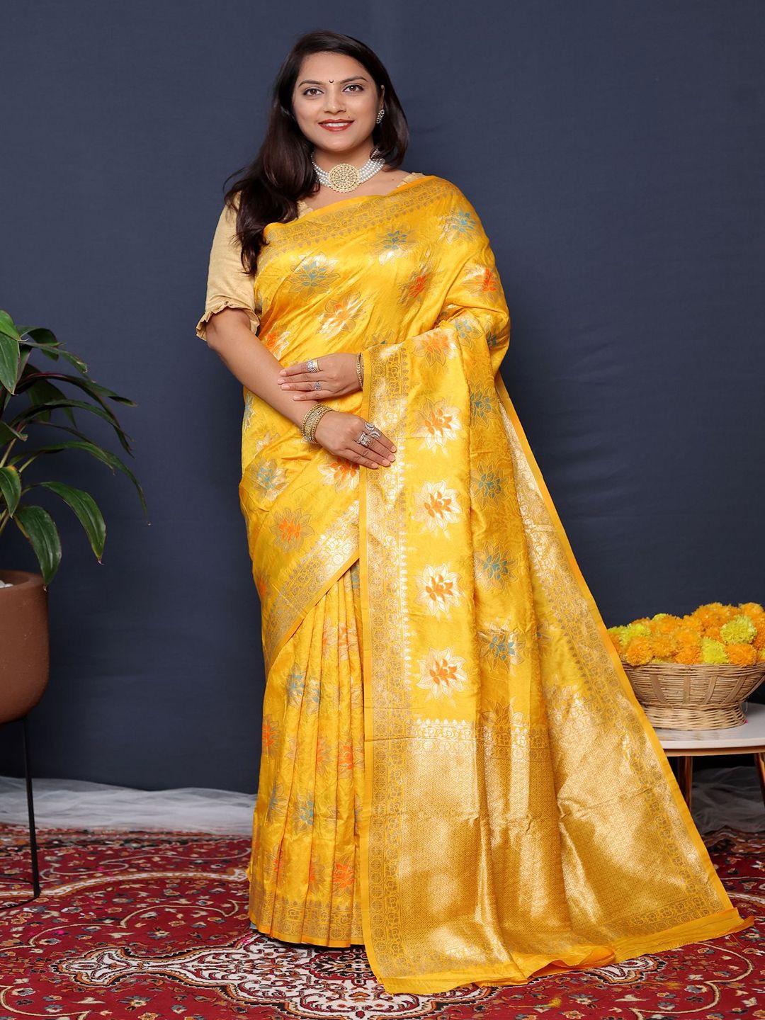 

SGF11 Woven Design Heavy Zari Work Kanjeevaram Silk Saree, Mustard