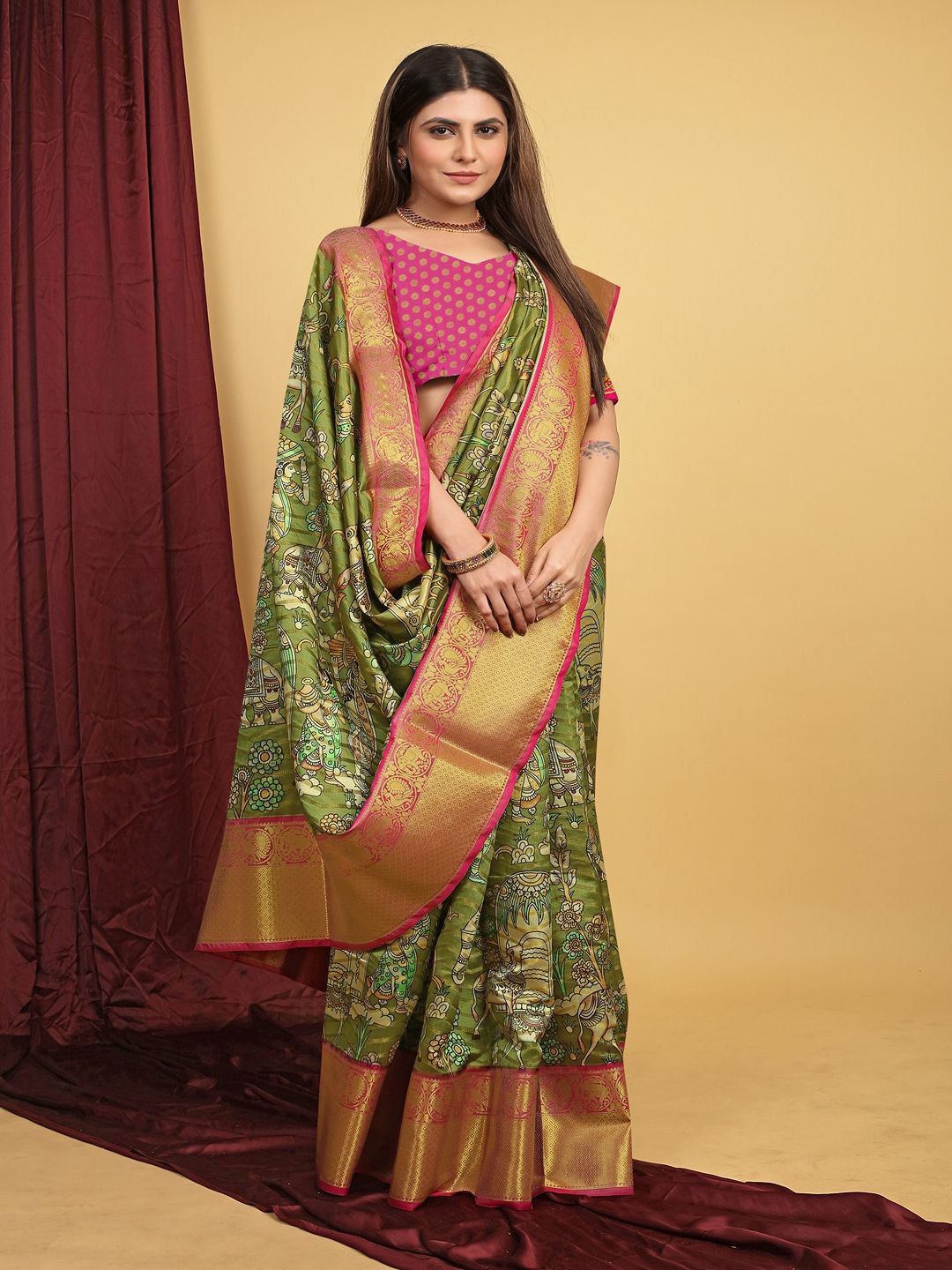 

SGF11 Woven Design Heavy Zari Work Kanjeevaram Silk Saree, Green