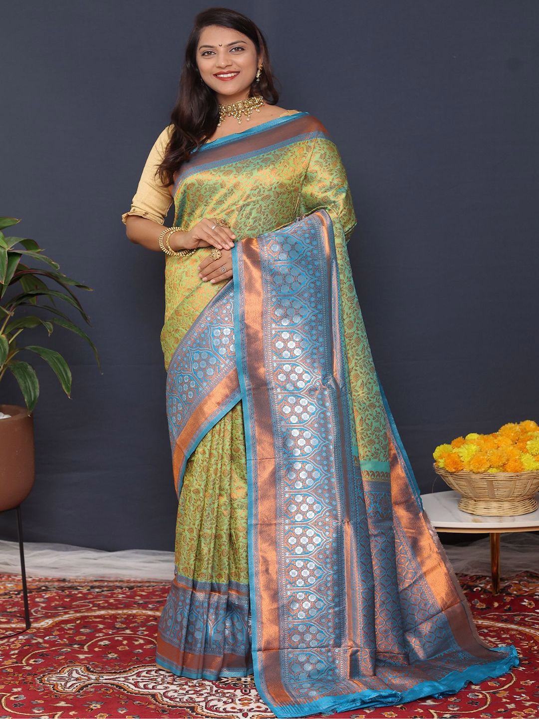 

SGF11 Woven Design Heavy Zari Work Kanjeevaram Silk Saree, Blue