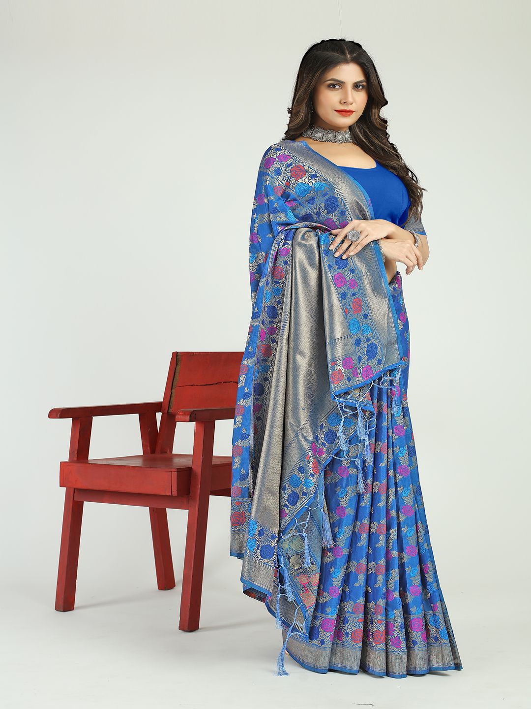 

SGF11 Woven Design Heavy Zari Work Kanjeevaram Silk Saree, Blue
