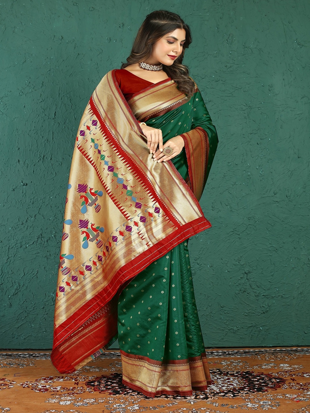 

SGF11 Woven Design Heavy Zari Work Kanjeevaram Silk Saree, Green