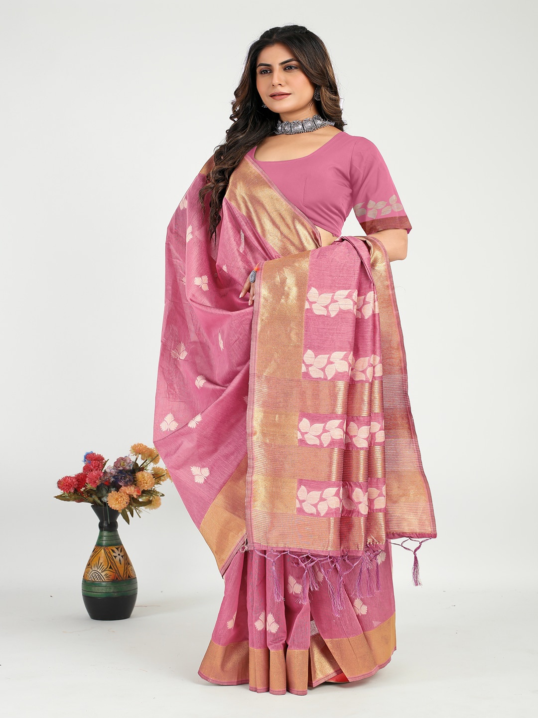 

SGF11 Woven Design Zari Work Kanjeevaram Silk Saree, Pink
