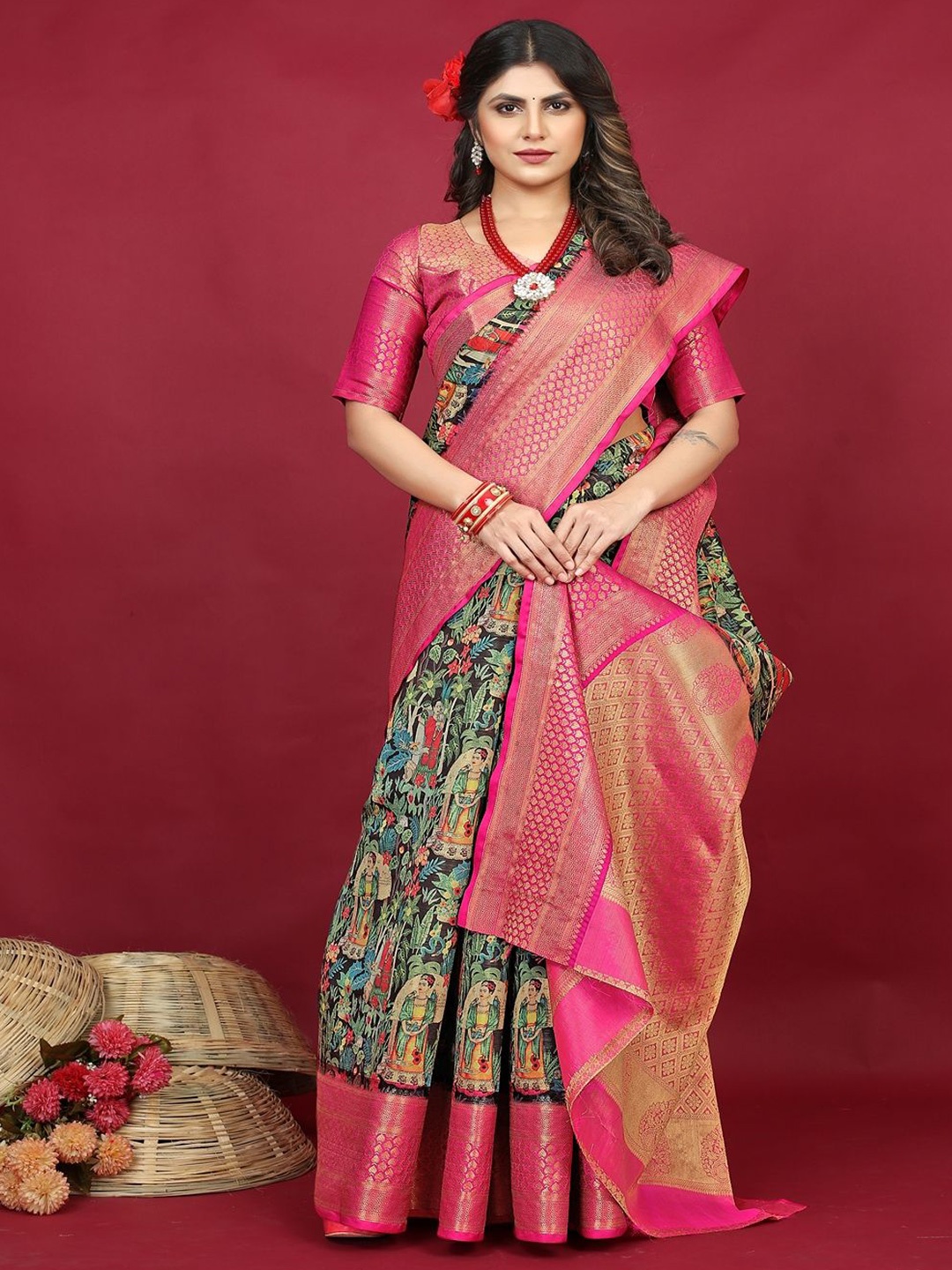 

SGF11 Woven Design Zari Kanjeevaram Saree, Black