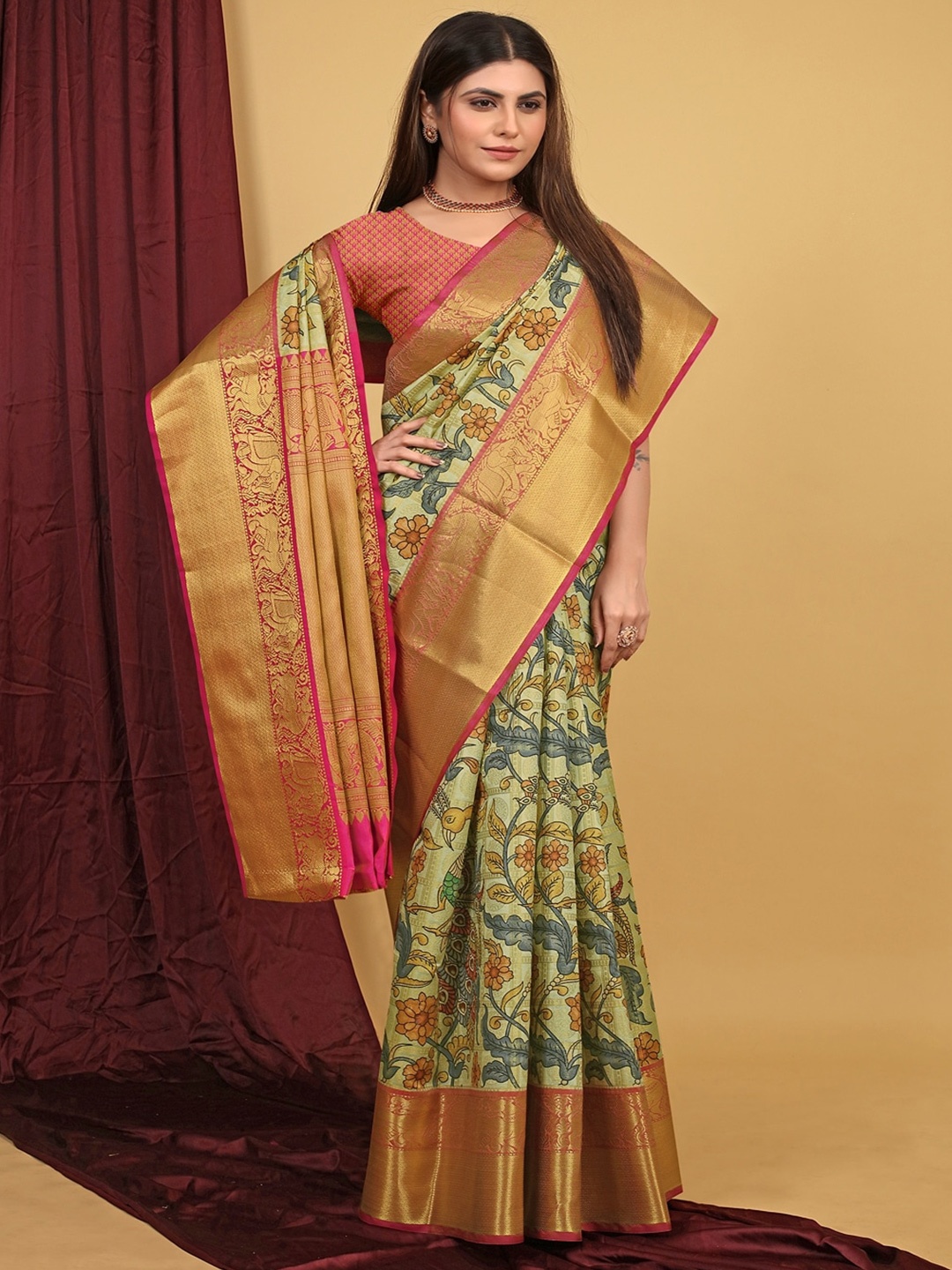 

SGF11 Woven Design Heavy Zari Work Kanjeevaram Silk Saree, Green